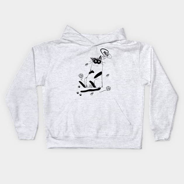 Funny Meh Lazy Cat With Funny Design Kids Hoodie by GlossyArtTees